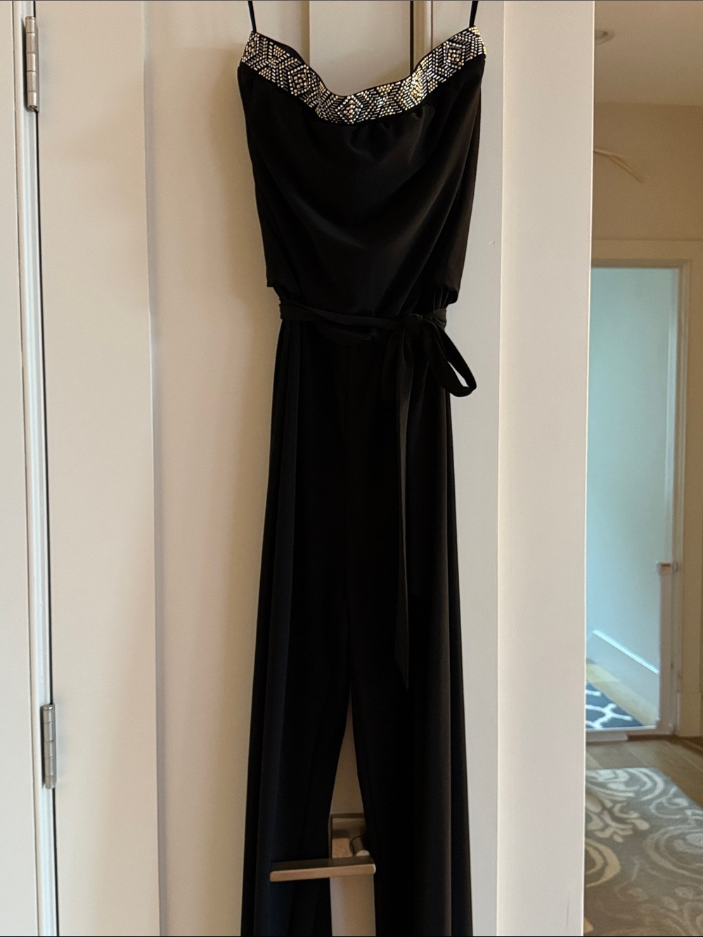 Black Beaded-Trim Jumpsuit